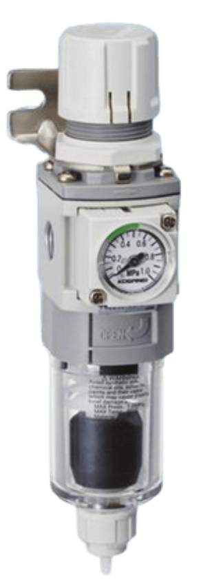 FRZB Filter Regulators (Rc or NPT thread , Mpa / PSI Gauge). Improved flow volume characteristics, compact configuration. Improved bowl attachment and detachment work.